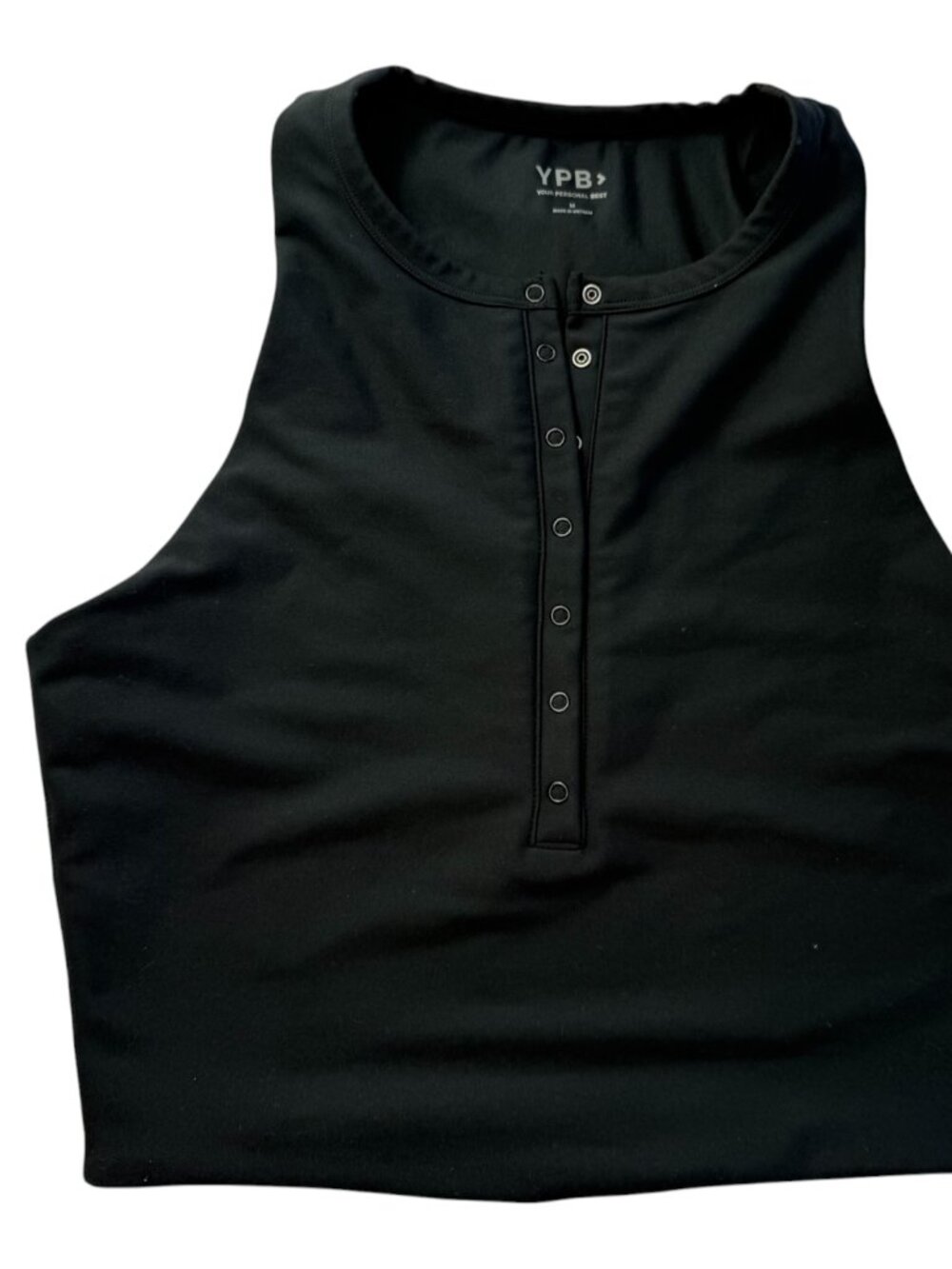 YPB Your Personal Best Crop Top Sports Bra Henley Buttons High Neck Black M